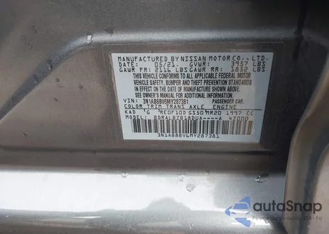 2021 Nissan Sentra S Xtronic Cvt from USA, damaged, VIN 3N1AB8BV6MY287381